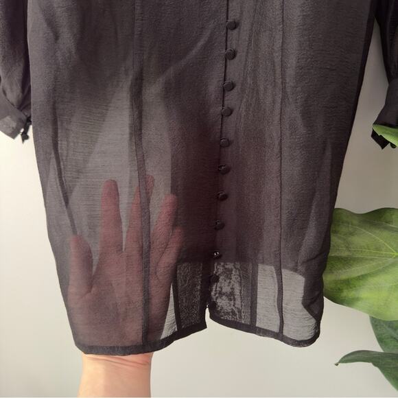 Good American Sheer Tulle Crepe Dress Overlay Button Down Puff Long Sleeve Black - Picture 6 of 12